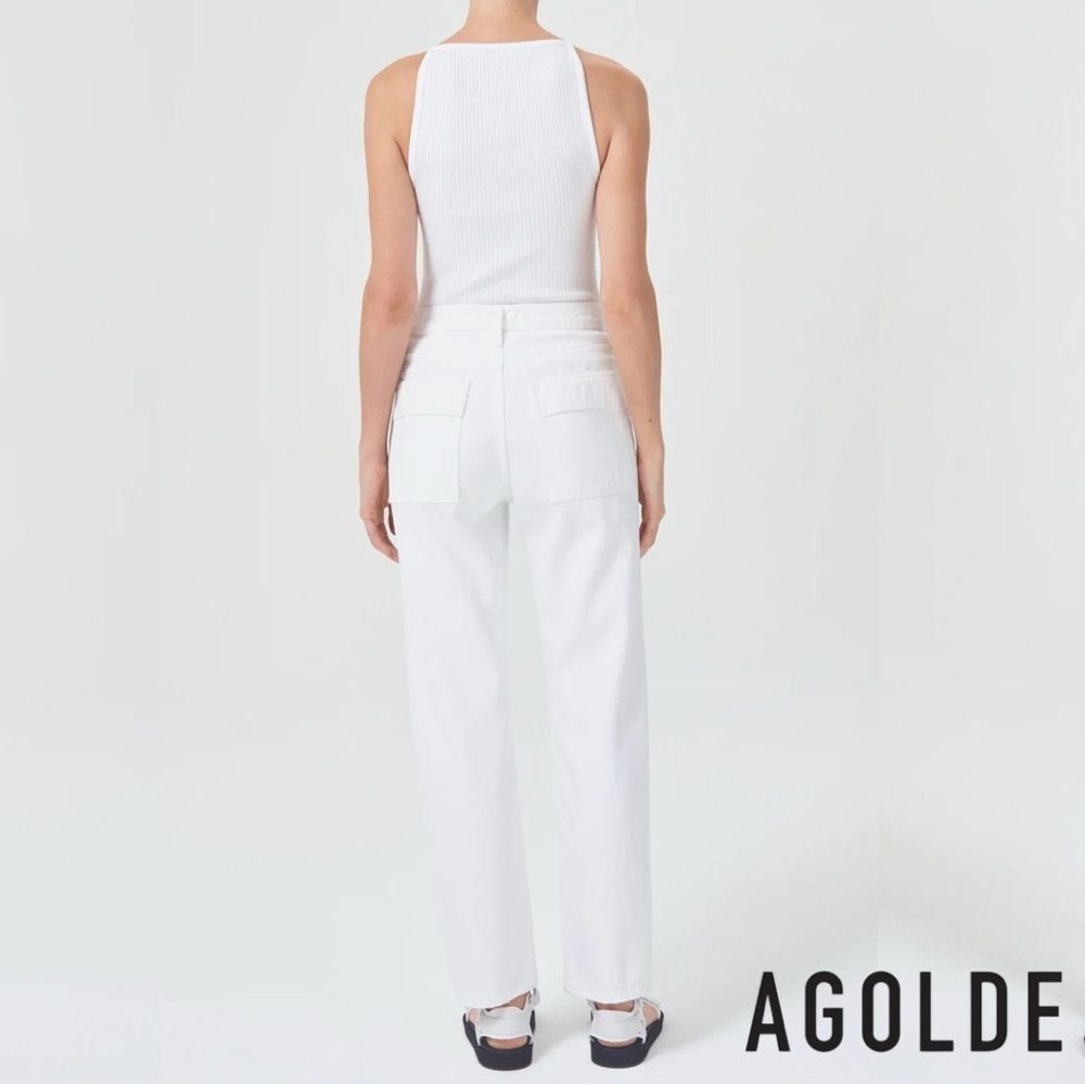 AGOLDE **NWT** Cooper High-Rise Denim Cargo Pants in Milkshake White - Picture 6 of 13